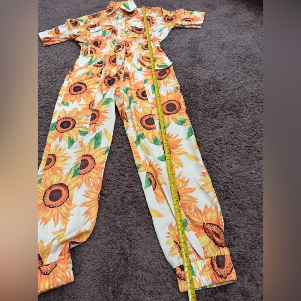 L’Atiste Sunflower Satin Jumpsuit Short Sleeve Jogger Oversized Size S Small - Picture 3 of 9